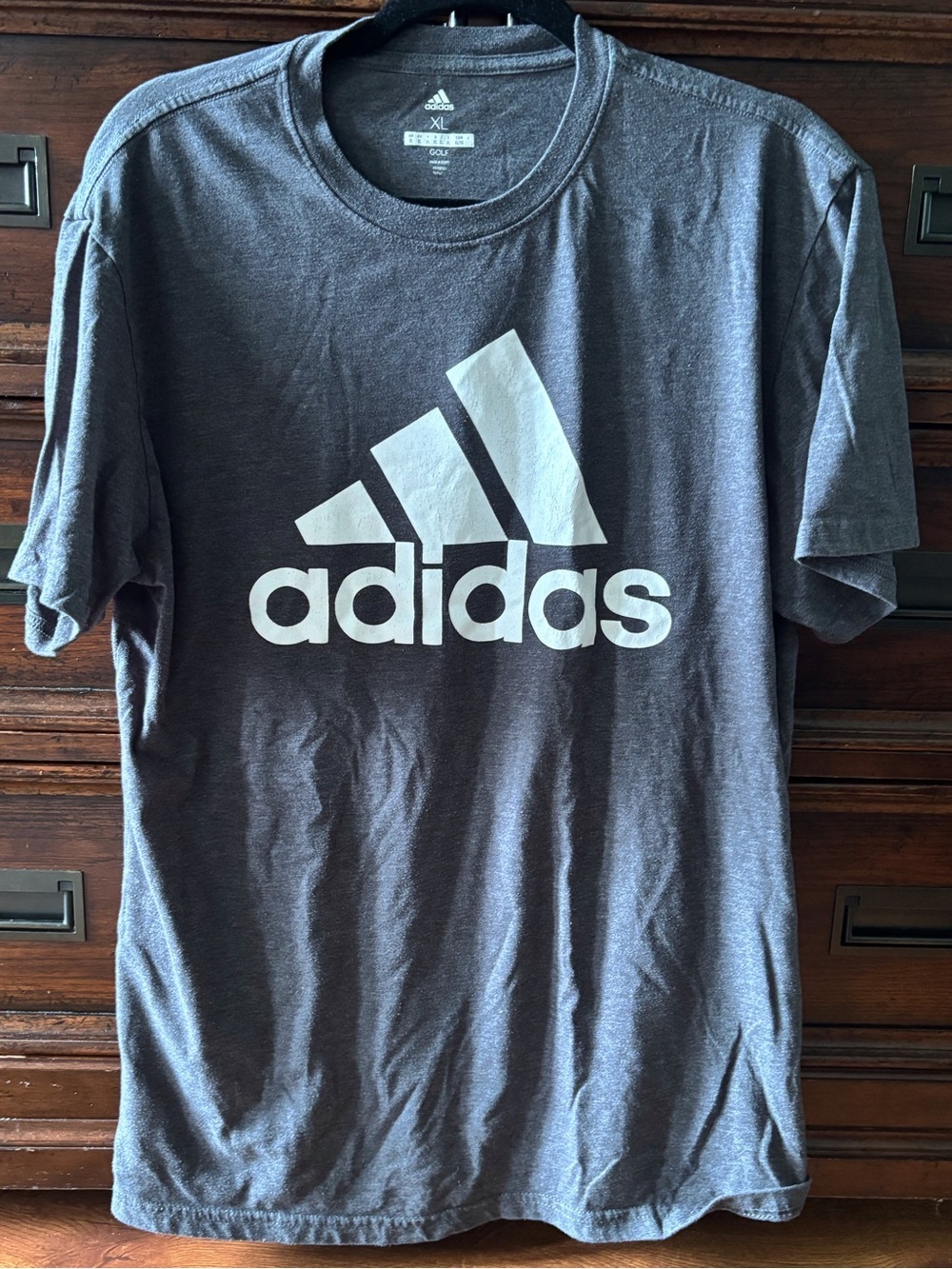 adidas Navy Heather Short-Sleeve Logo Tee in size XL